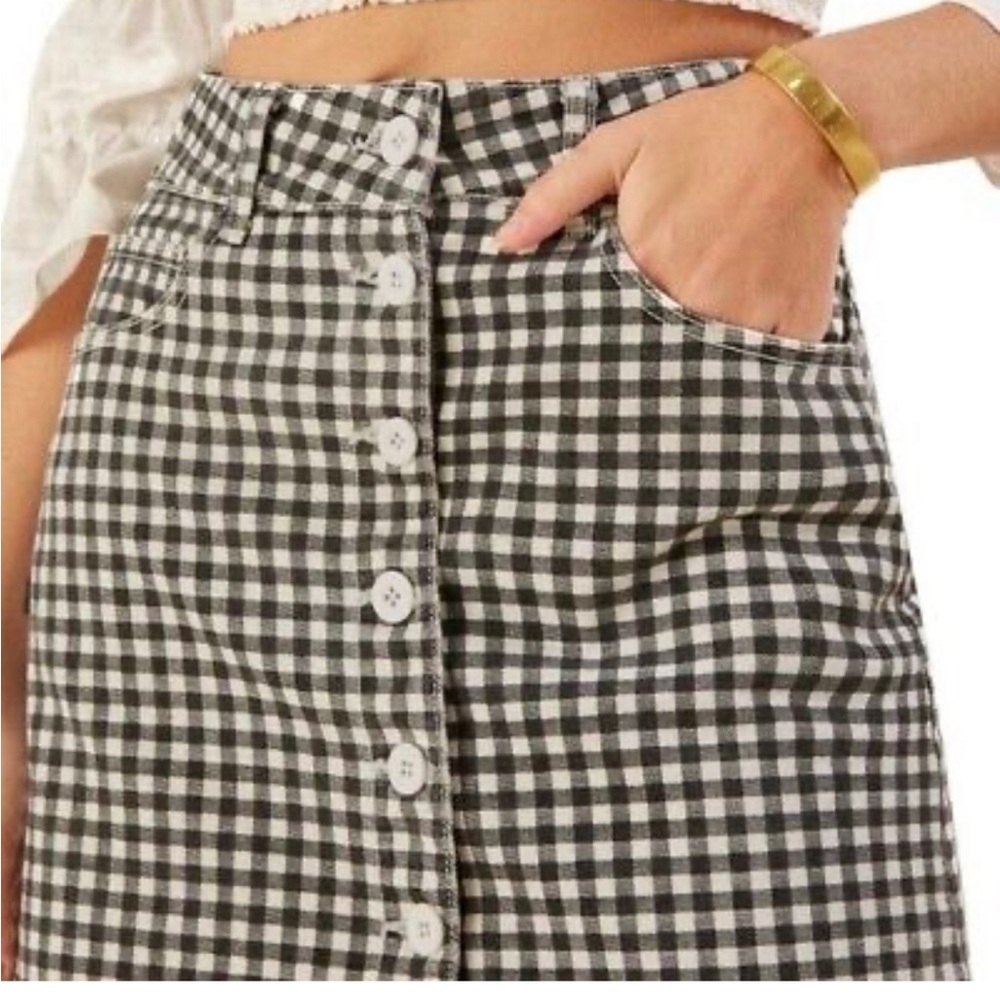 Reformation Women Bianca Gingham Mini Skirt Mia Black White Button Front